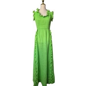 Vintage Prairie Maxi Dress Green Ruffle Cottagecore Fairycore ILGWU USA sz 10